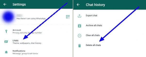 How to delete all chats on WhatsApp