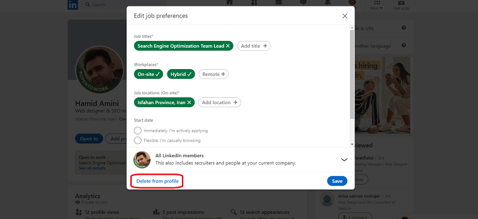 How to remove open to work on linkedin
