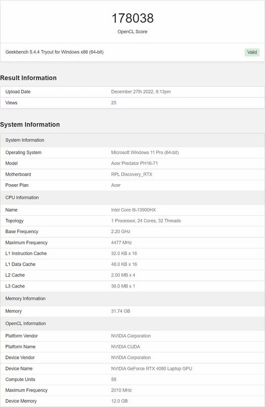 RTX 4080 laptop graphics specifications