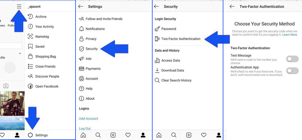 Enable two-step authentication in the application