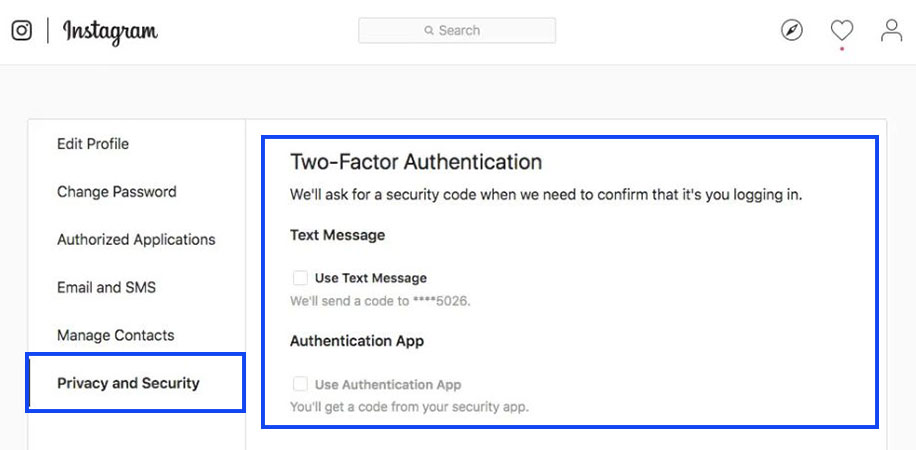 Enable two-step authentication in the browser