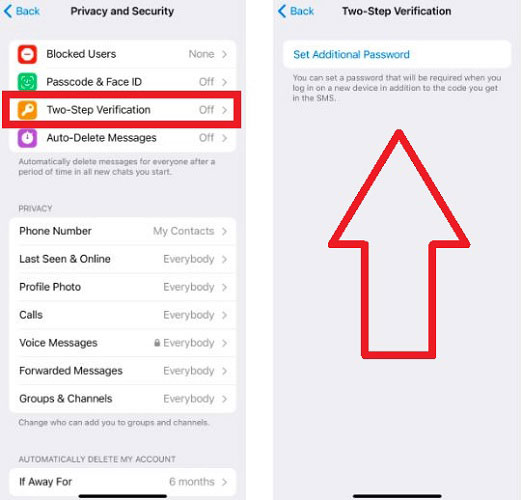 Enable two-step authentication to increase Telegram security