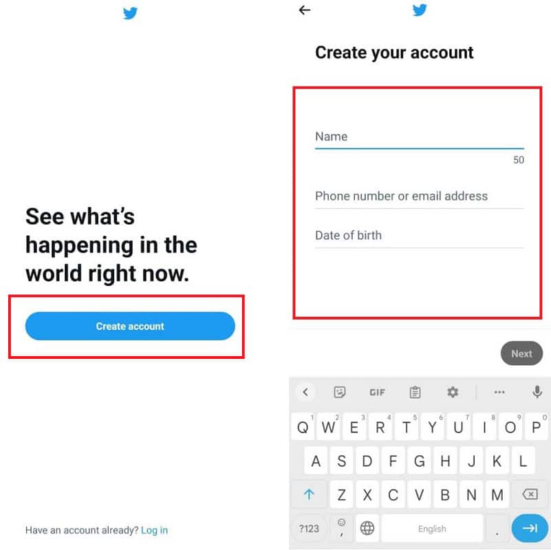 How to create a Twitter account with the mobile