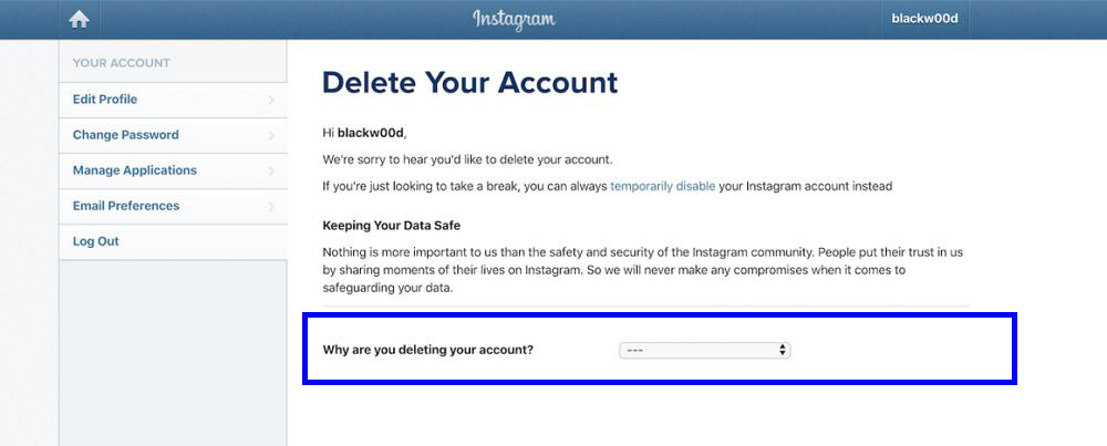 How to delete Instagram account on the web and desktop version