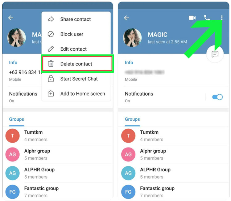 How to delete Telegram contacts on iPhone