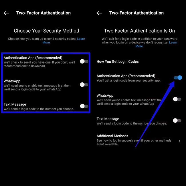 How to enable Instagram two-step login