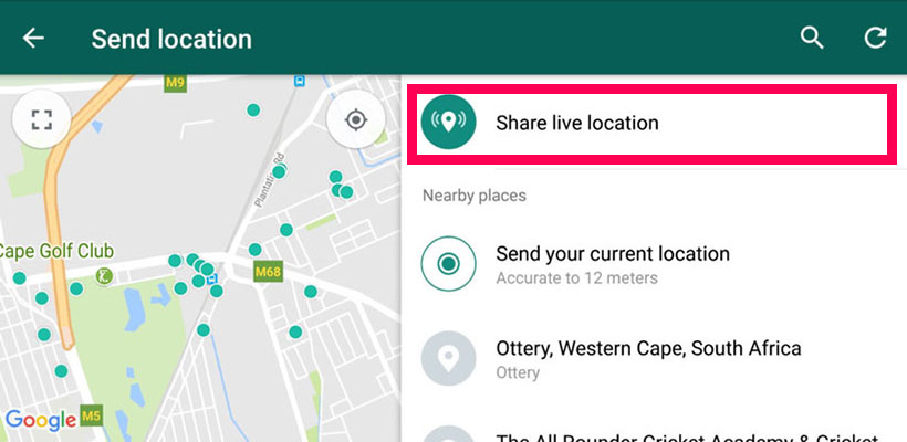 How to use the live location feature