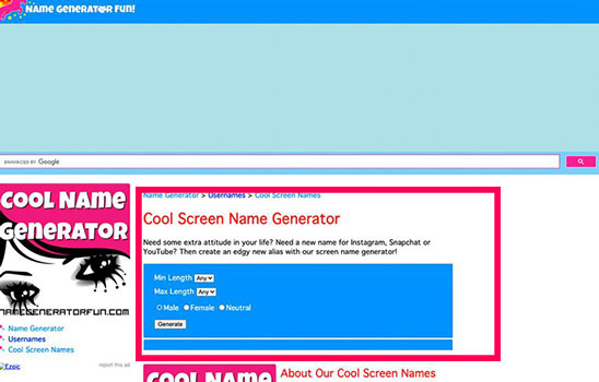 Username generator based on personality