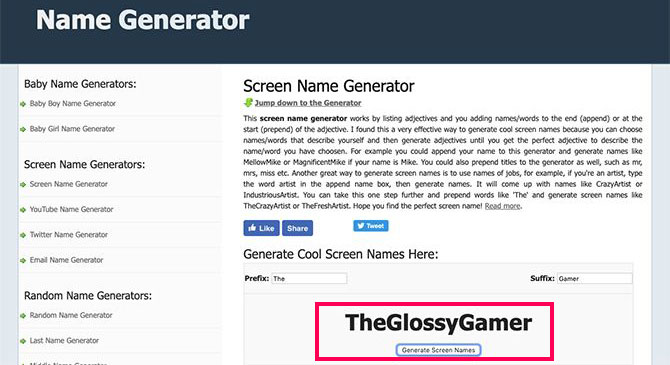 cool screen name generator