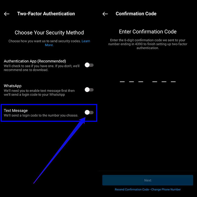 how to turn on two-factor authentication on Instagram