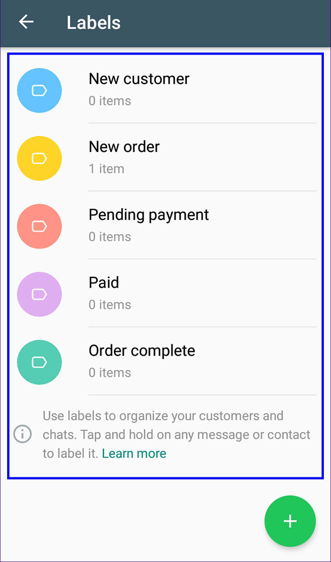 labeling on WhatsApp Business