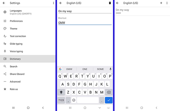 Add a shortcut to a phone keyboard