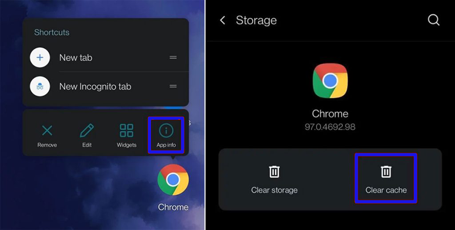 Delete the Google Chrome cache from within the settings