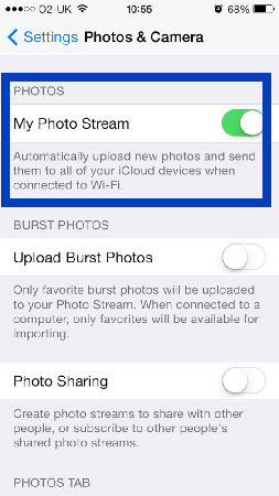 Disable the Photo Stream feature