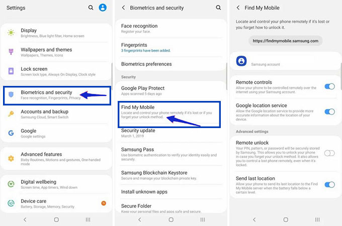How to activate the Find My Mobile feature on Samsung