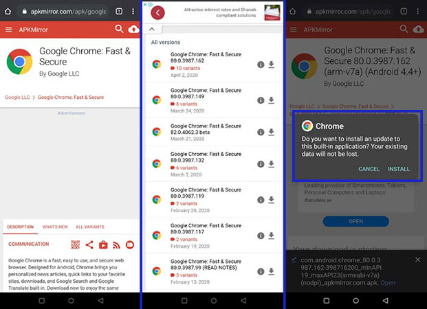 How to manually update the Chrome browser on Android