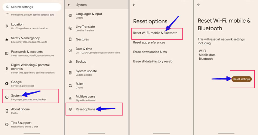 Reset network settings on stock Android