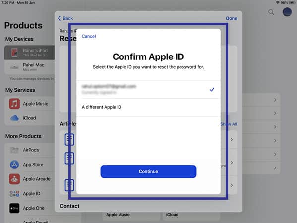 Reset Apple ID password by email