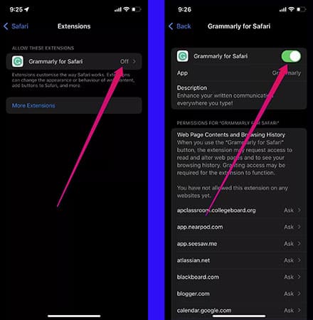 how to use extensions on iphone