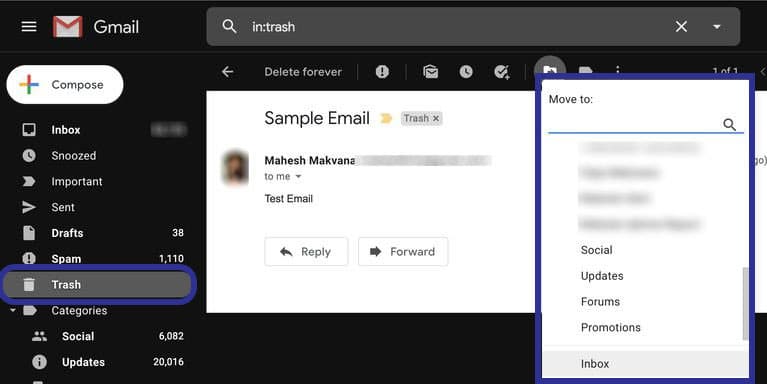 How to recover deleted emails from Gmail with trash