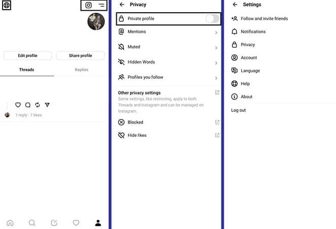 Instagram Threads app settings 