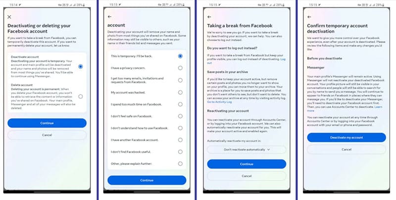 how to delete facebook account on phone